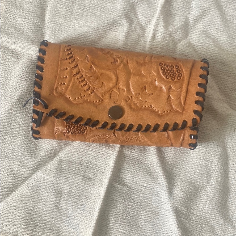 Vintage tool, leather floral key chain